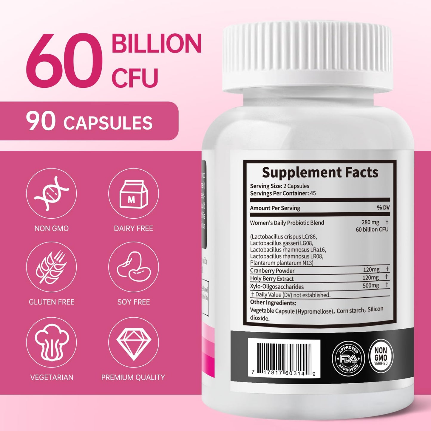 DVO Vaginal Probiotics for Women - pH Balance, 60 Billion CFU + Prebiotics & Lactobacillus - Odor & Yeast Balance, Flora Support, Immune Health - 90 Count