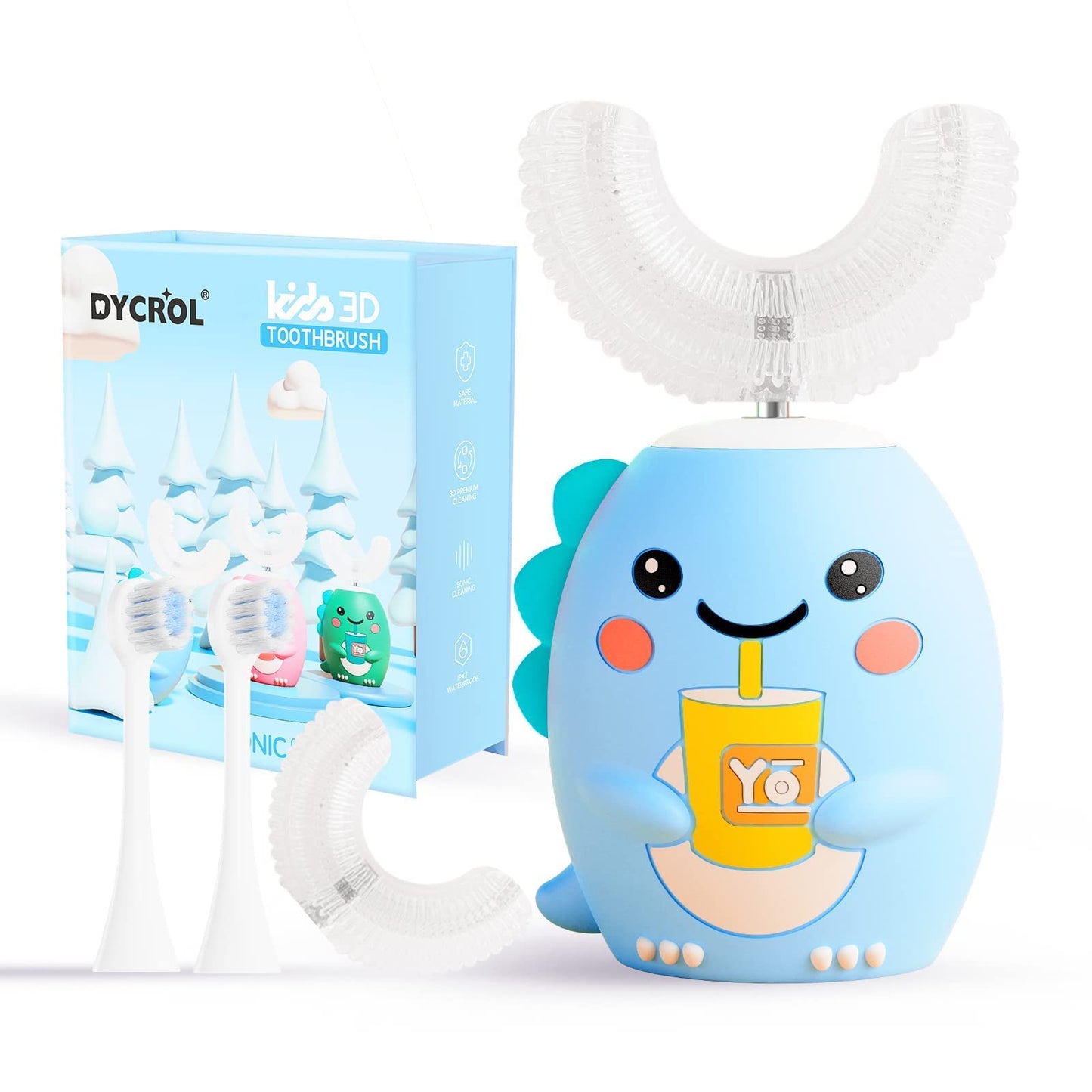 DYCROL Kids U Shaped Electric Toothbrush – 4 Heads, 5 Modes, IPX7 Waterproof (2-6y, Blue)