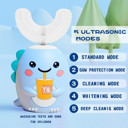 DYCROL Kids U Shaped Electric Toothbrush – 4 Heads, 5 Modes, IPX7 Waterproof (2-6y, Blue)
