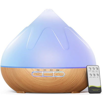 Dynooper 500ML Essential Oil Diffuser – 14-Color LED Night Light, Remote, Quiet Humidifier (Brown)