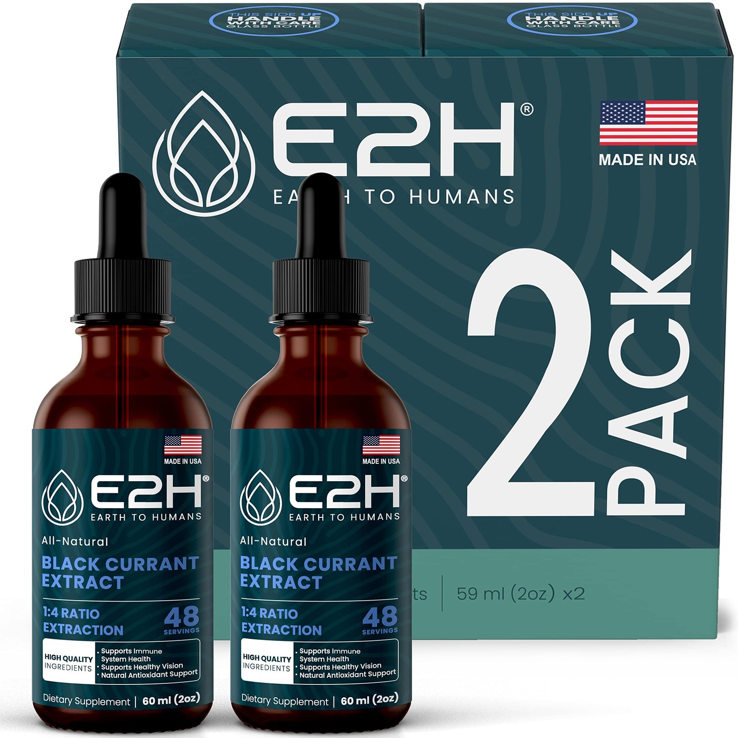 E2H Natural Black Currant Extract – Cold Pressed Seed, Immune Support, Fast-Absorbing Liquid (2 Bottles)