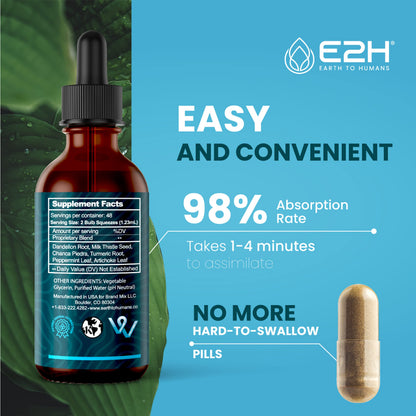 E2H Liver Support Liquid Drops – Milk Thistle Detox with Artichoke & Dandelion | 3 Bottles