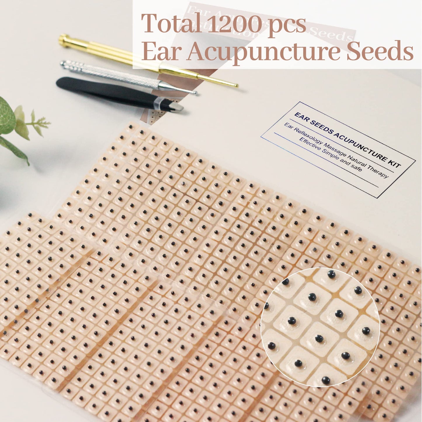 1200Pcs Ear Seeds Acupuncture Kit – Auricular Sticker Kit, Acupuncture Pen, Ear Chart & Tweezers