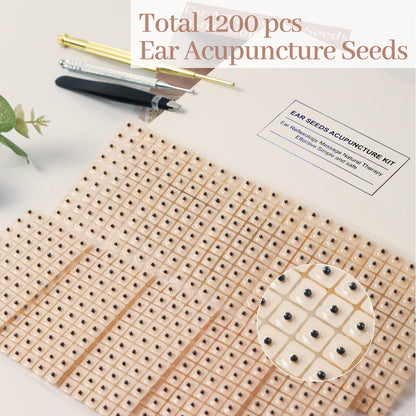 1200Pcs Ear Seeds Acupuncture Kit – Auricular Sticker Kit, Acupuncture Pen, Ear Chart & Tweezers