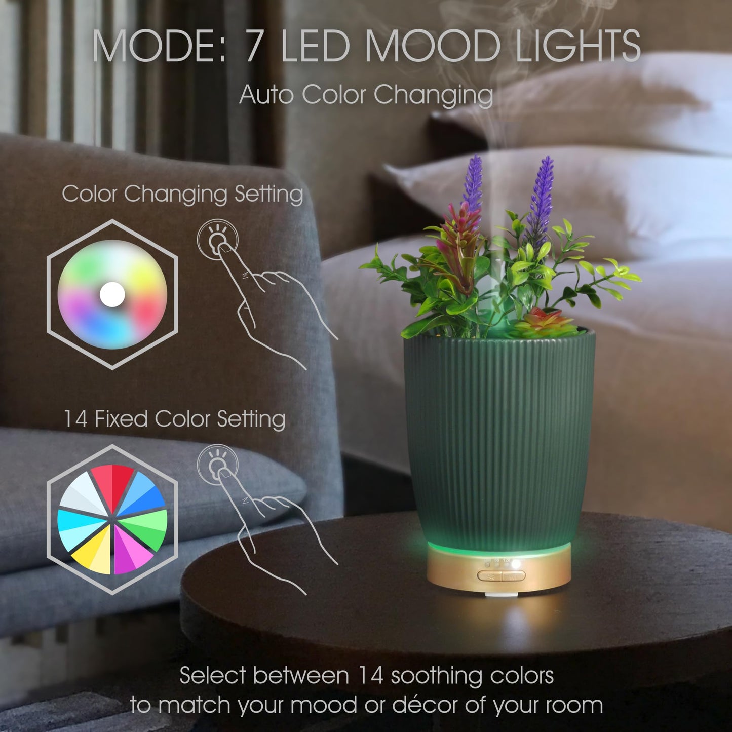 Earnest Living Ceramic Essential Oil Diffuser 100 ml – Aromatherapy Diffuser with Night Light & Auto Shut-Off