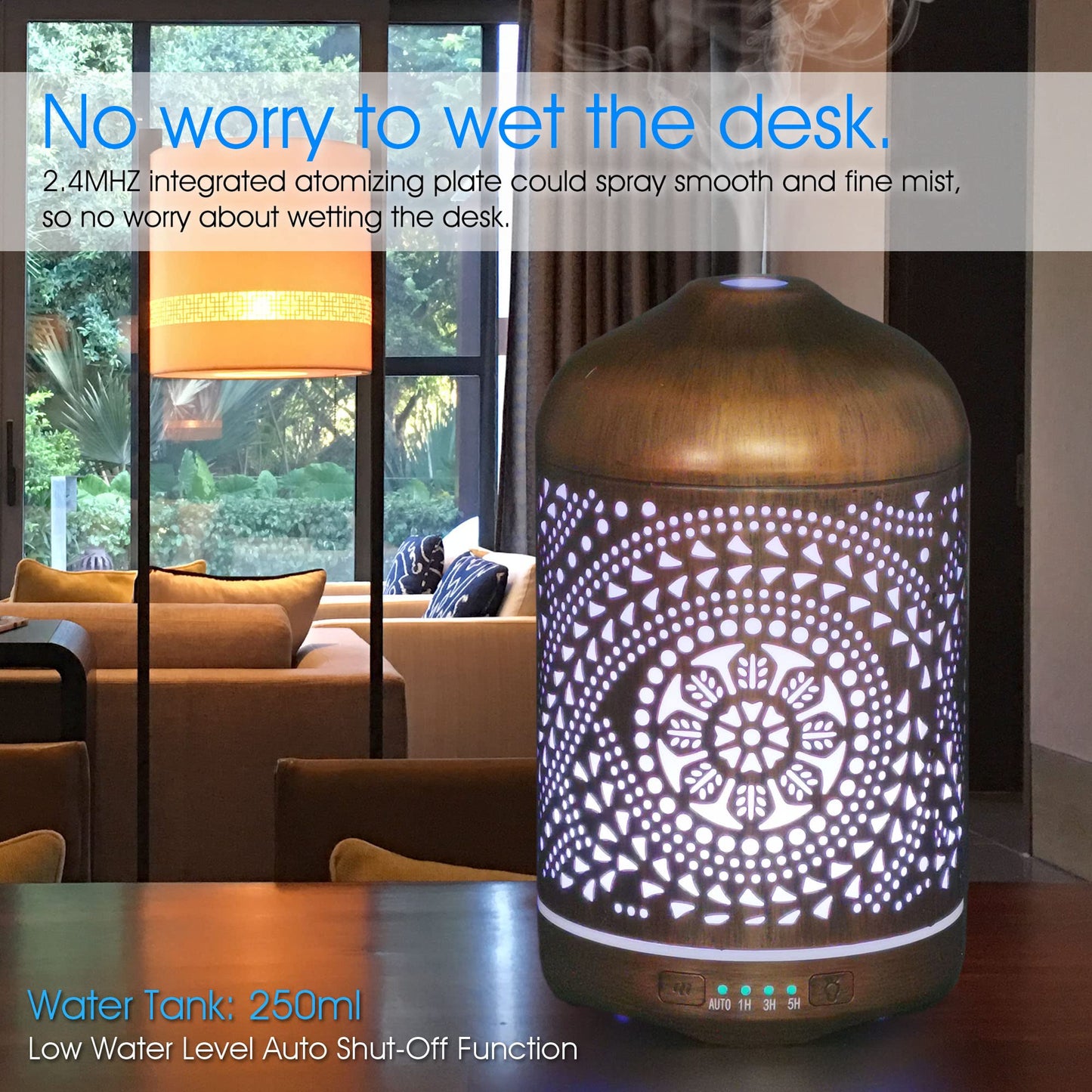 Earnest Living 250 ml Metal Essential Oil Diffuser with Auto-Off and Night Light
