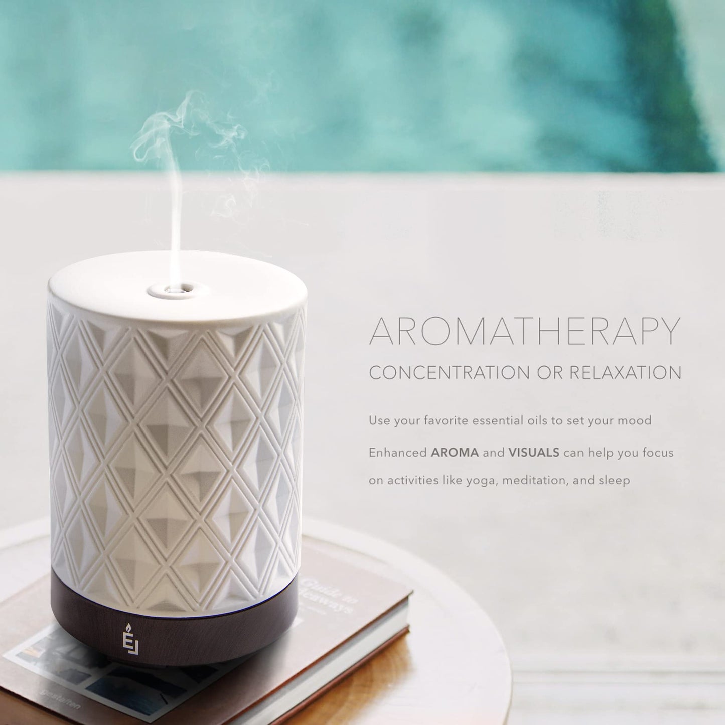 Earnest Living Essential Oil Diffuser for Large Room | White Ceramic 250ml with 4 Timers, 7 Night Lights & Auto Off