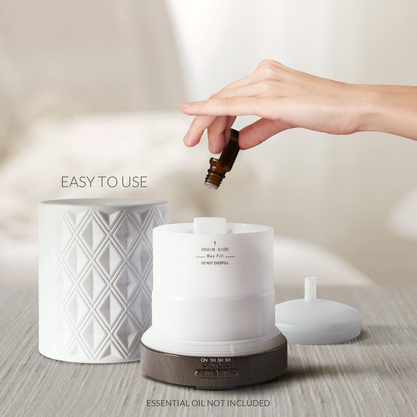 Earnest Living Essential Oil Diffuser for Large Room | White Ceramic 250ml with 4 Timers, 7 Night Lights & Auto Off