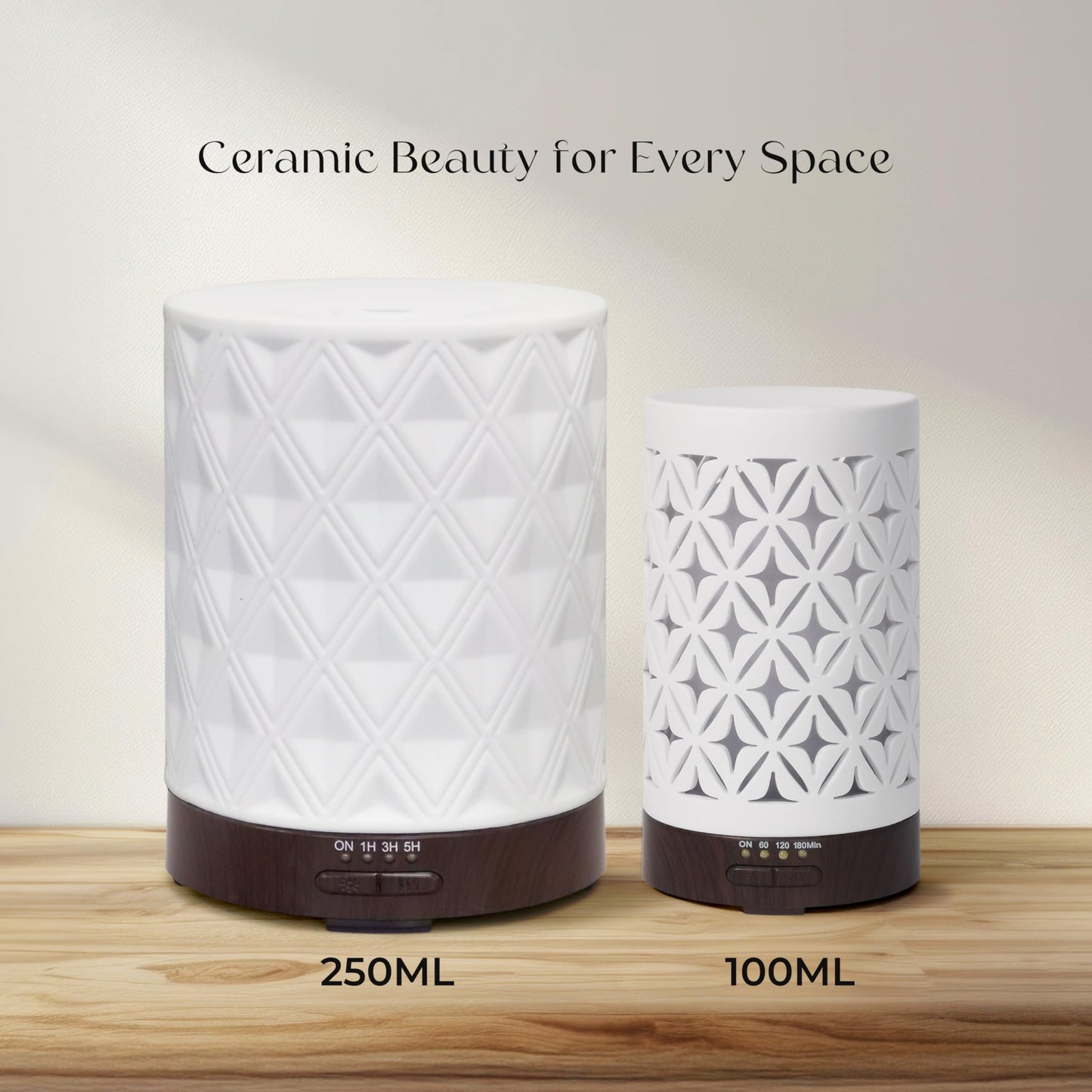 Earnest Living 100ml White Ceramic Essential Oil Diffuser – 4 Timers, Auto Off, Night Lights