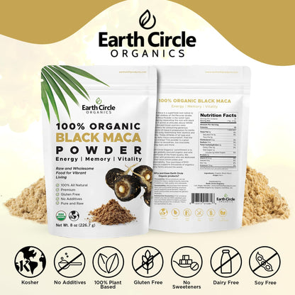 Earth Circle Organics Black Maca Powder – Peruvian Maca Negra, Energy & Vitality (8oz x3)