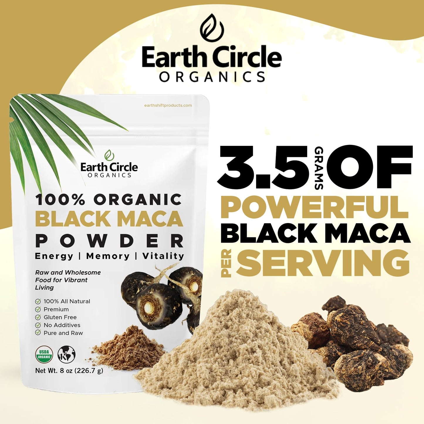 Earth Circle Organics Black Maca Powder – Peruvian Maca Negra, Energy & Vitality (8oz x3)