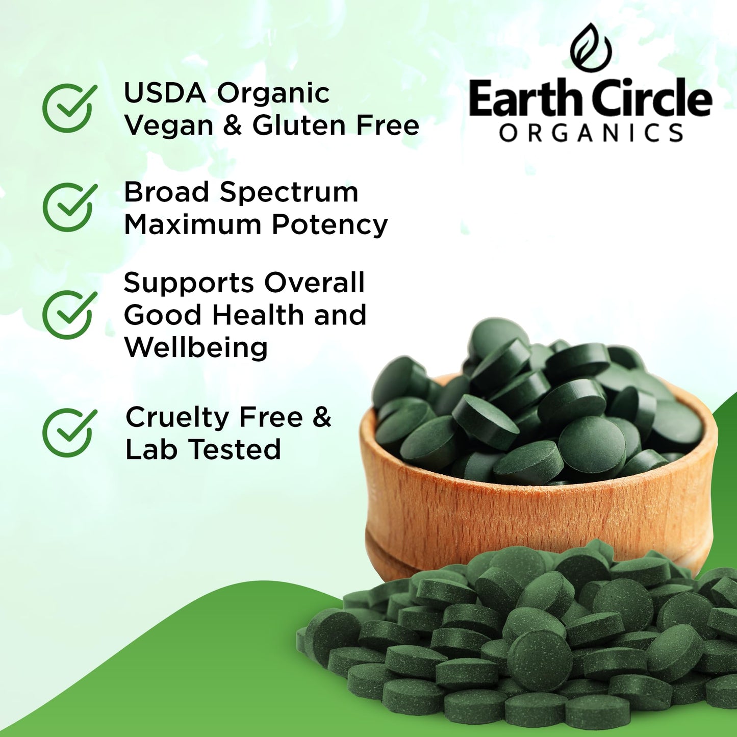 Earth Circle Organics Premium Organic Chlorella & Spirulina Tablets 1000 Count (50/50) – Cracked Cell Wall for Maximum Absorption | Vegan, Kosher Green Algae Superfood | Pack of 2
