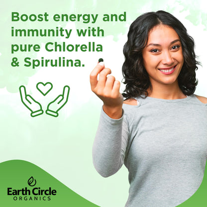 Earth Circle Organics Premium Organic Chlorella + Spirulina Tablets 1000 Count (50/50) – Vegan, Kosher, Cracked Cell Wall
