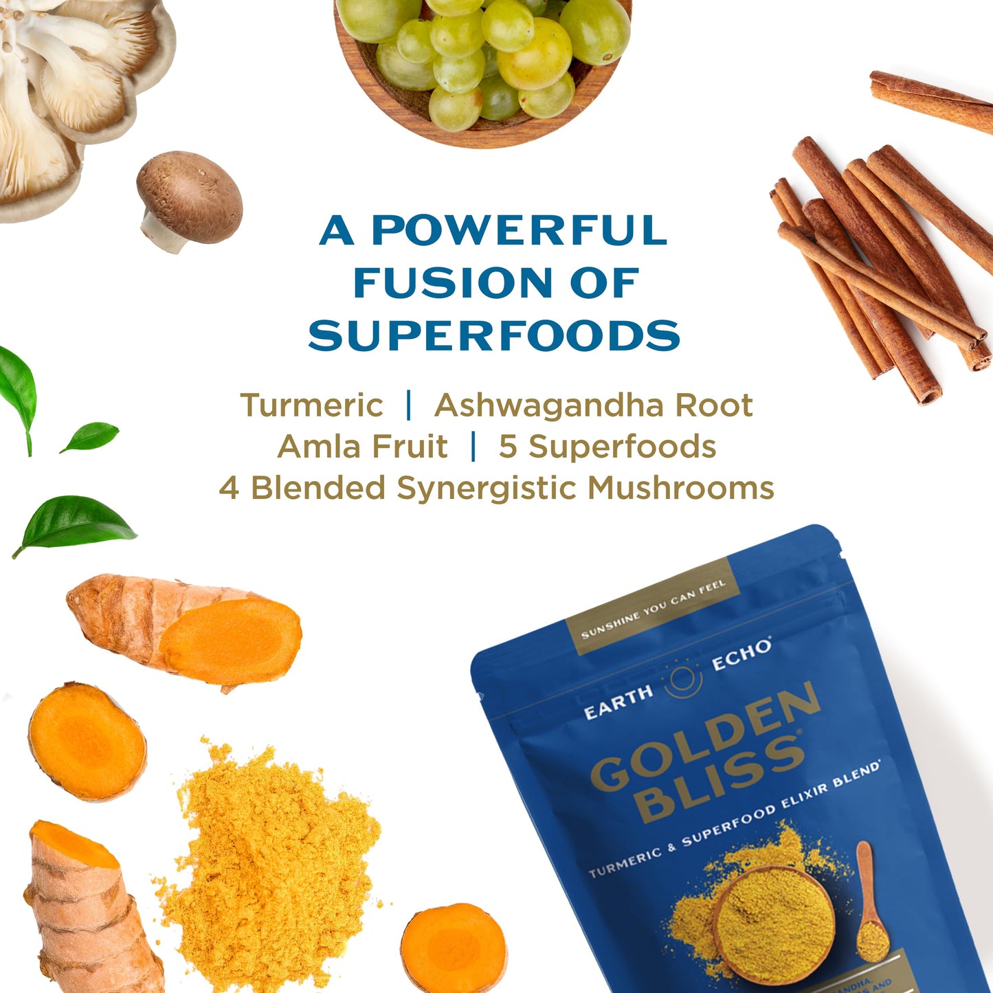 Earth Echo Golden Bliss - Golden Milk Powder with Turmeric and Ginger for Relaxation and Sleep | Organic, Vegan