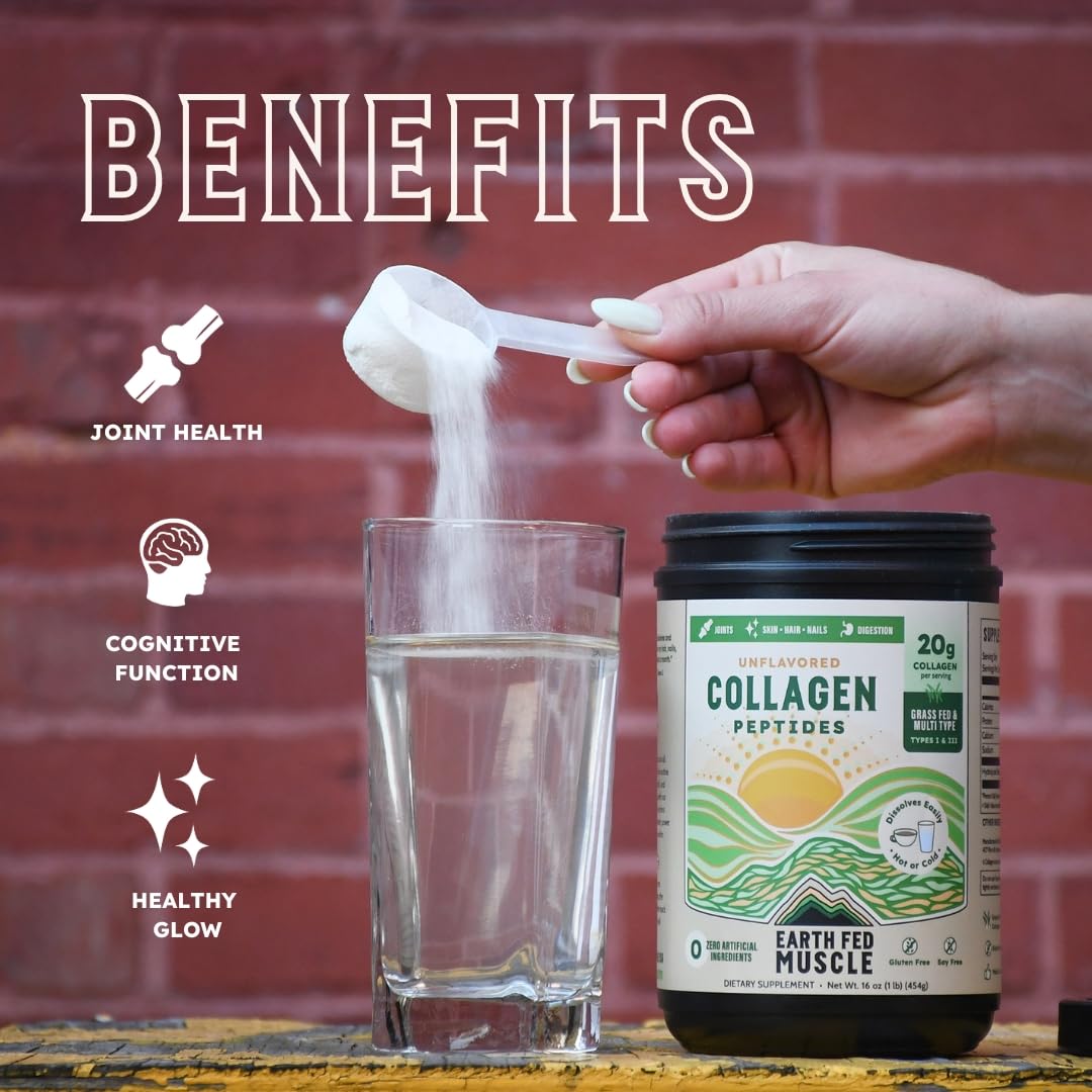 Earth Fed Muscle Collagen Peptides Powder – Unflavored, 20g per Serving | Hair, Skin & Nails Support | Keto & Gluten-Free
