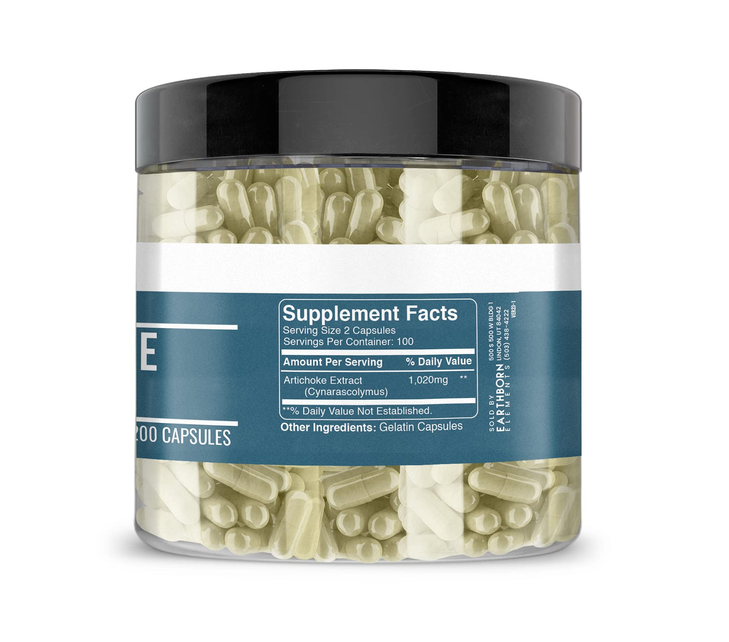 Earthborn Elements Artichoke Extract 200 Capsules - Pure & Undiluted, No Additives
