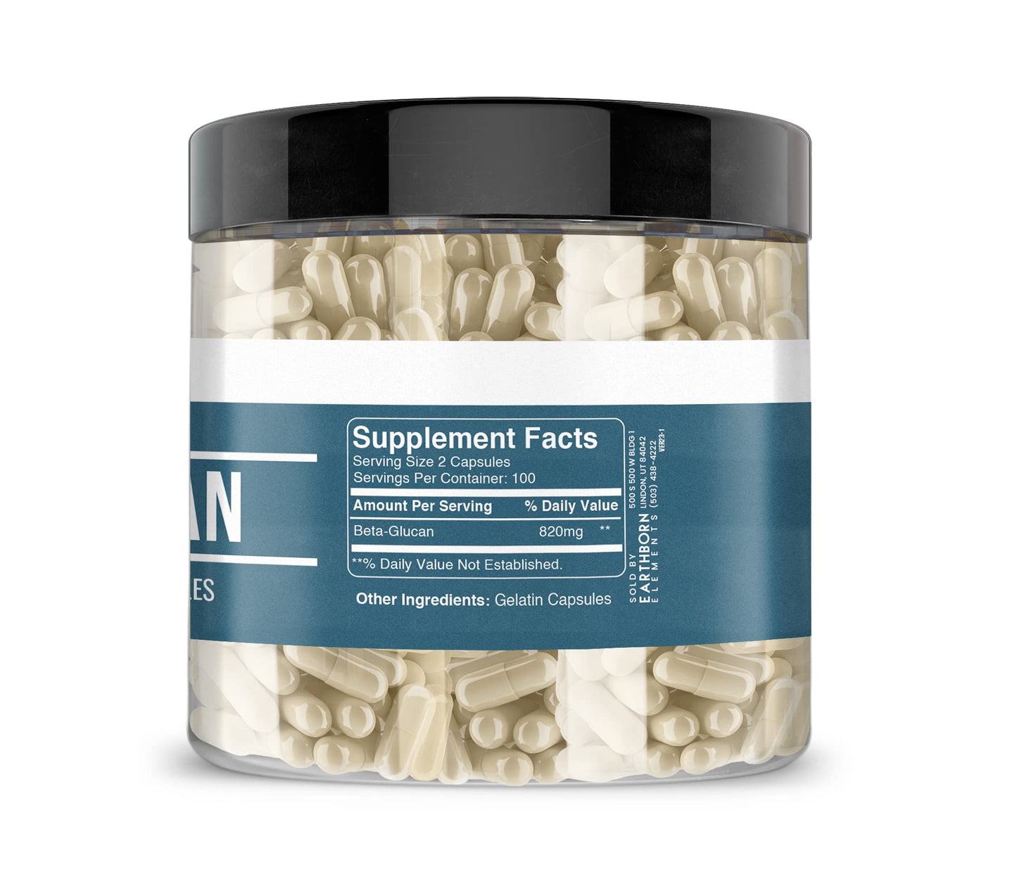 Earthborn Elements Beta Glucan 200 Capsules – Pure & Undiluted, No Additives