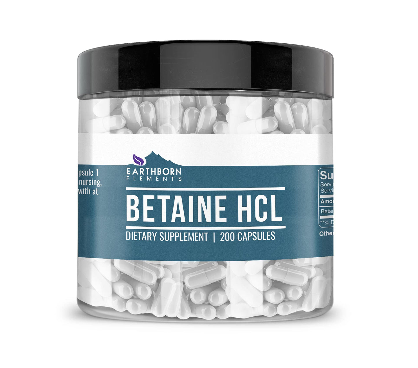 Earthborn Elements Betaine HCl – 200 Capsules | Lab-Tested, No Fillers
