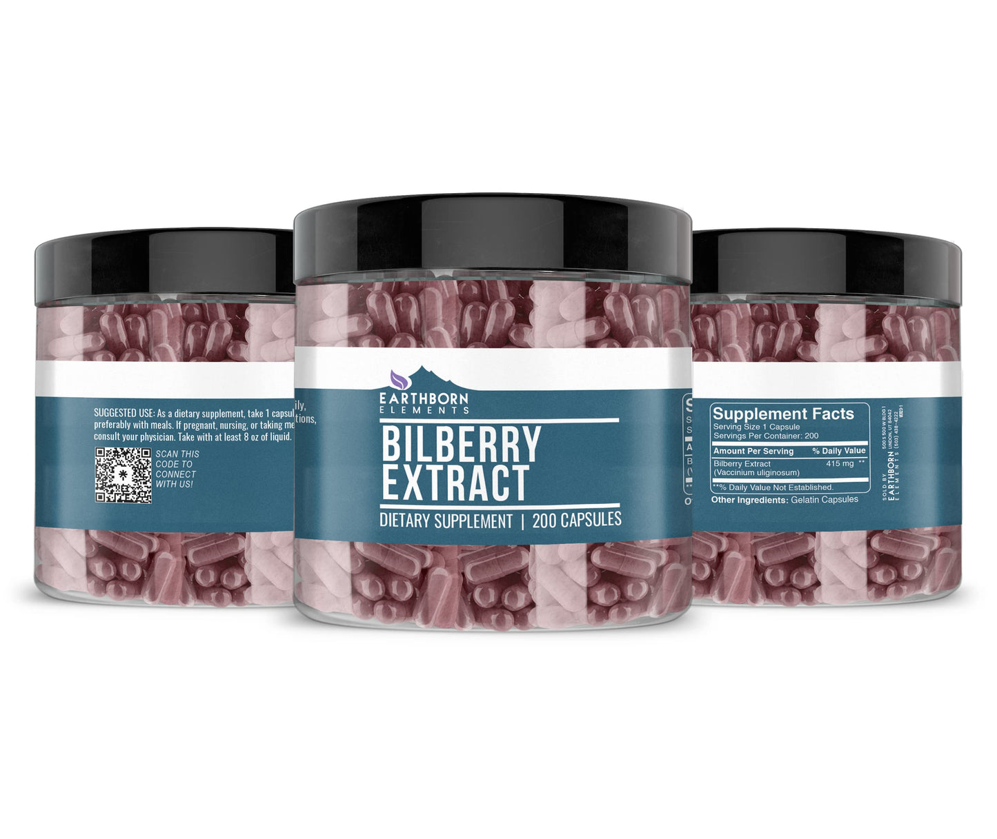Earthborn Elements Bilberry Extract 200 Capsules – Pure, Undiluted, No Additives