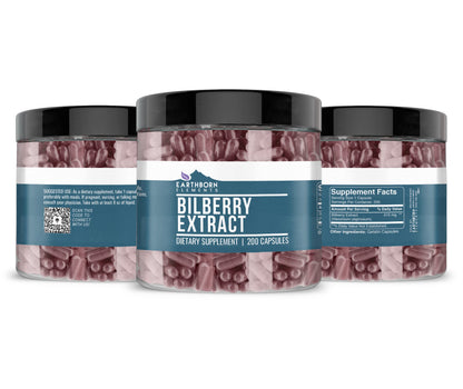 Earthborn Elements Bilberry Extract 200 Capsules – Pure, Undiluted, No Additives