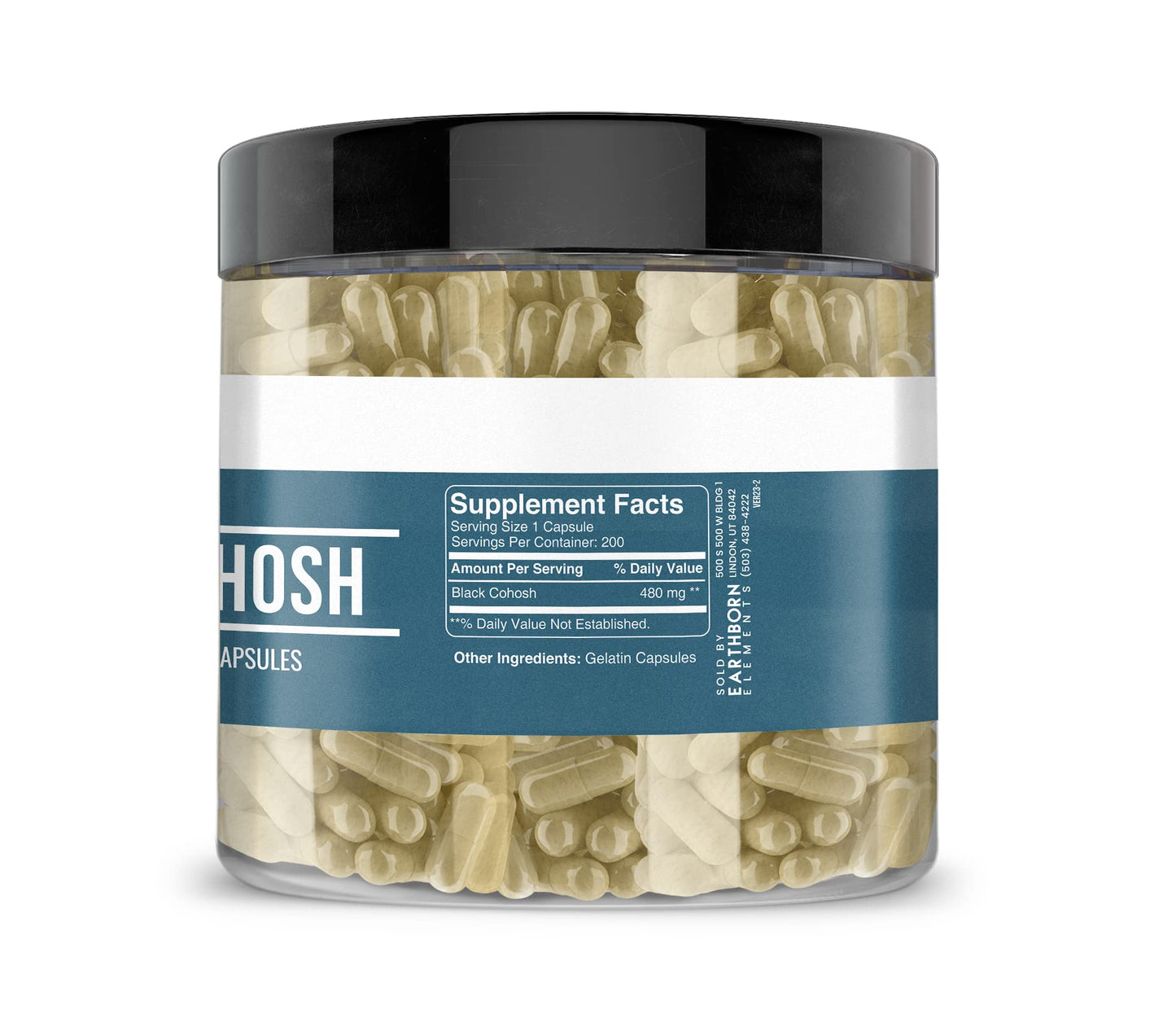 Earthborn Elements Black Cohosh 200 Capsules, Pure & Undiluted, No Additives