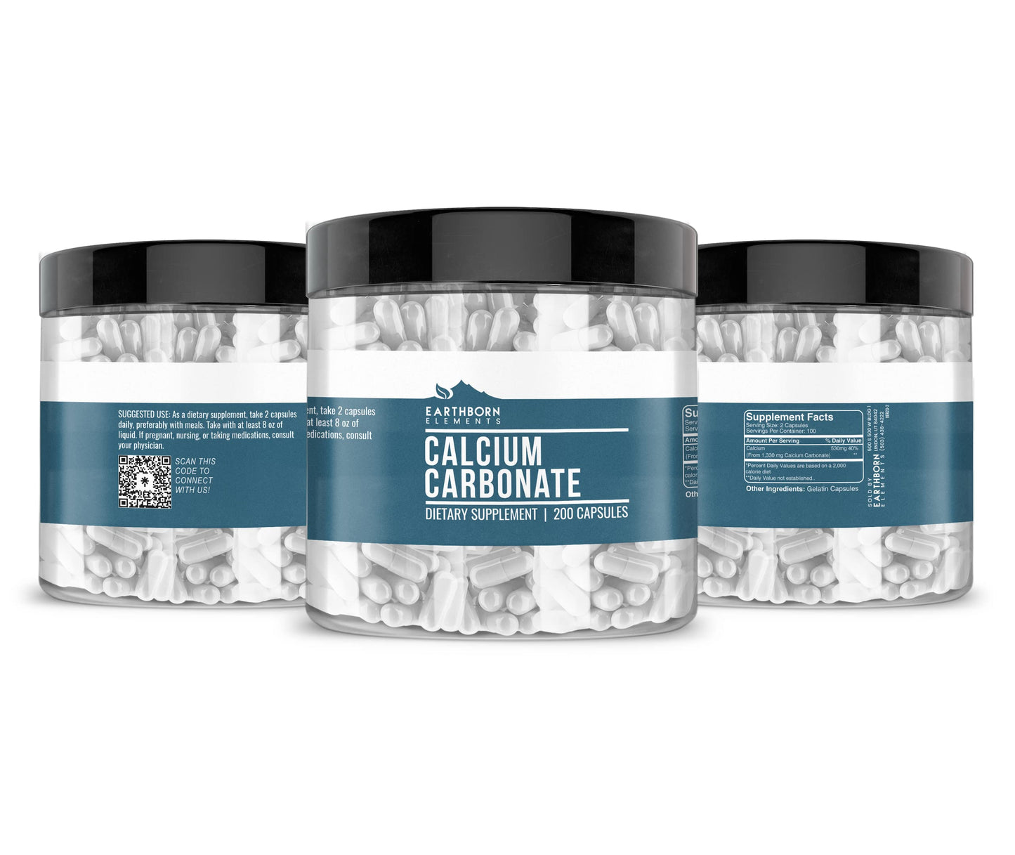 Earthborn Elements Calcium Carbonate 200 Capsules – Pure & Undiluted