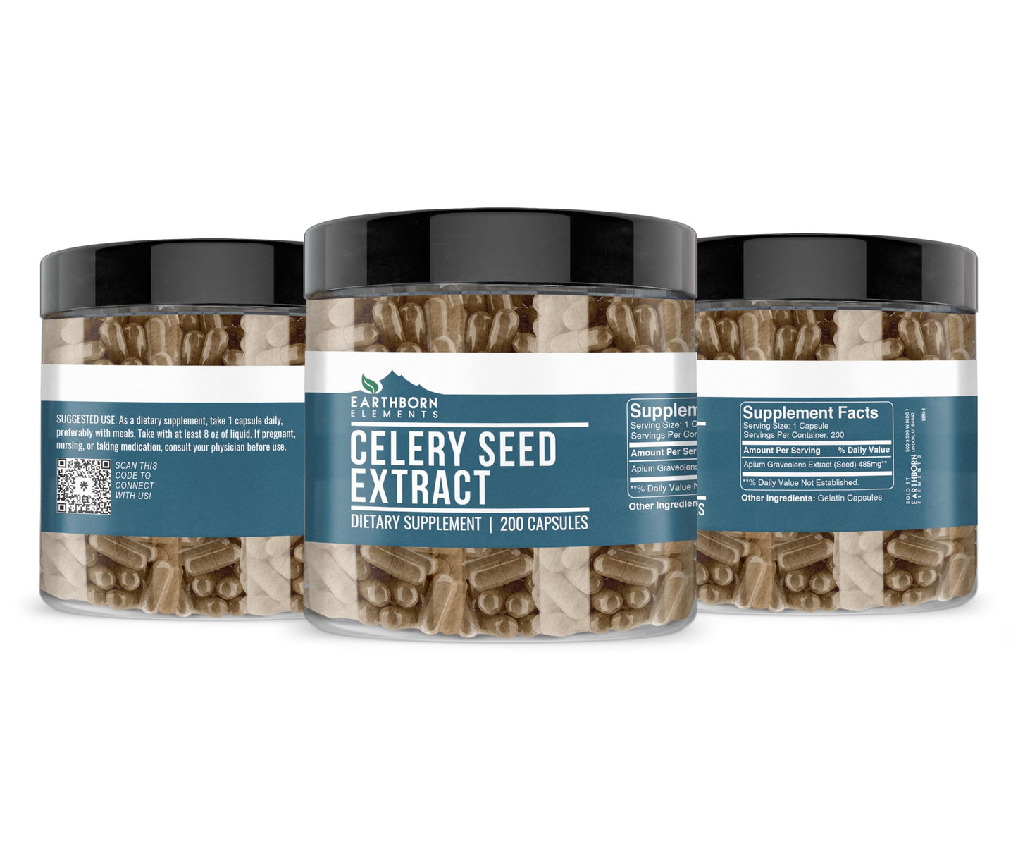 Earthborn Elements Celery Seed Extract 200 Capsules – Pure & Undiluted, No Additives