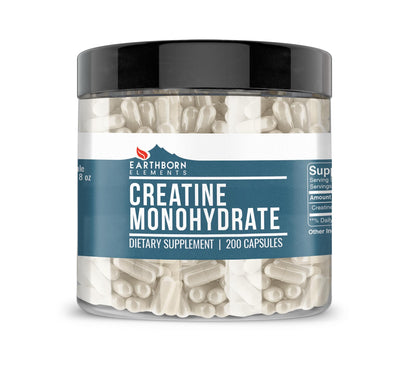 Earthborn Elements Creatine Monohydrate – 200 Capsules | Pure & Undiluted, USA Encapsulated