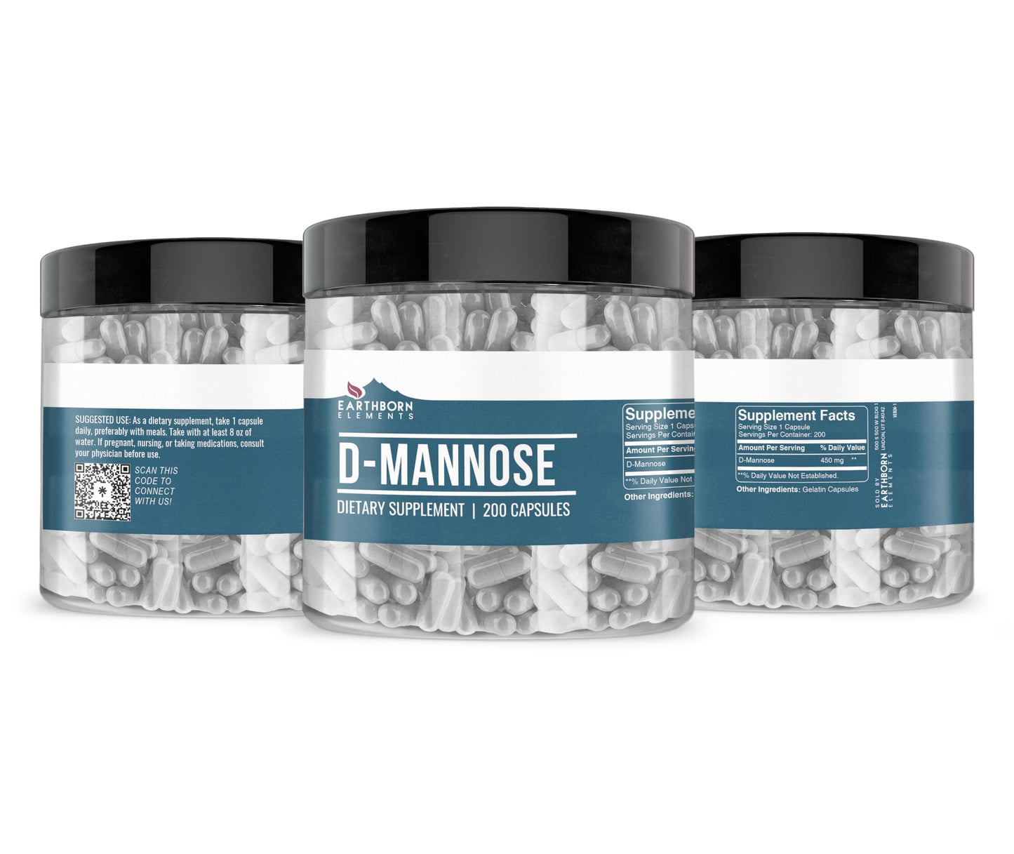 Earthborn Elements D-Mannose 200 Capsules – Pure, Undiluted, No Additives