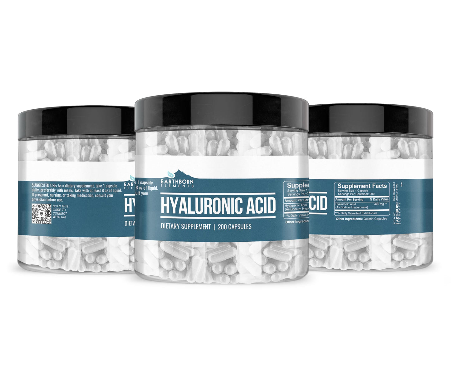 Earthborn Elements Hyaluronic Acid 200 Capsules – Pure & Undiluted, No Additives