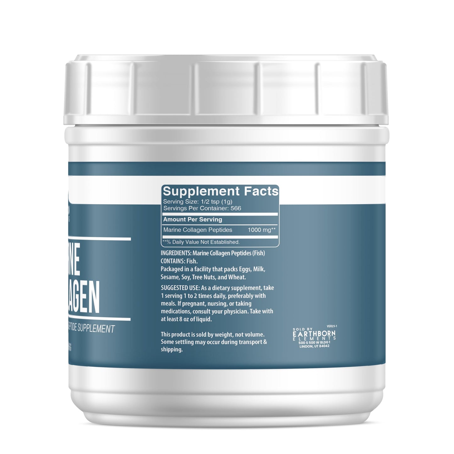 Earthborn Elements Hydrolyzed Marine Collagen Peptides Powder – 1.25 lb, Pure & Undiluted
