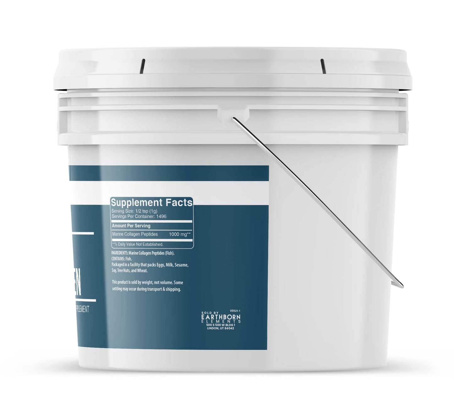 Earthborn Elements Hydrolyzed Marine Collagen Peptides Powder – 52.8 oz (1 Gallon) – Pure & Undiluted