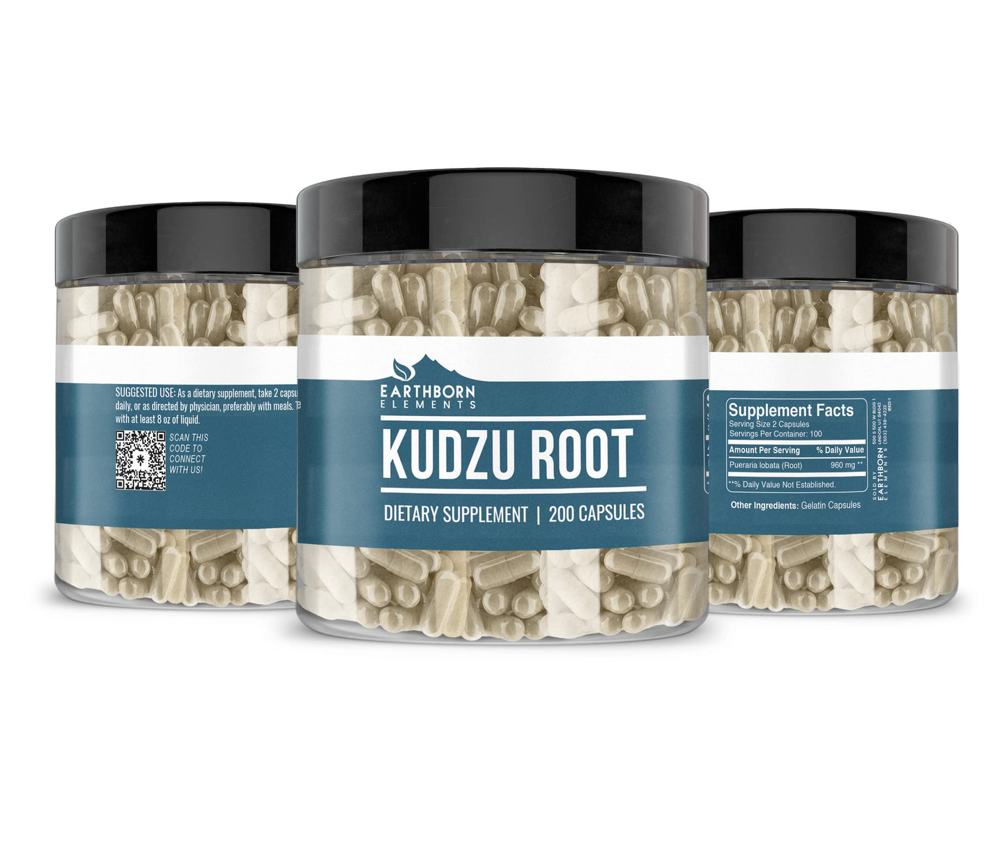 Earthborn Elements Kudzu Root 200 Capsules, Pure & Undiluted, No Additives