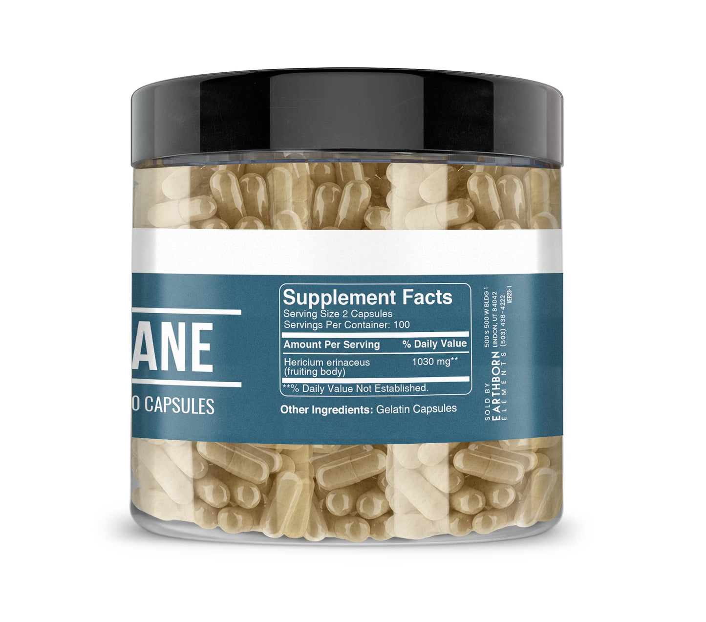Earthborn Elements Lion’s Mane 200 Capsules – Pure & Undiluted, No Additives