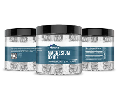 Earthborn Elements Magnesium Oxide – 200 Capsules, Pure & Undiluted, No Additives