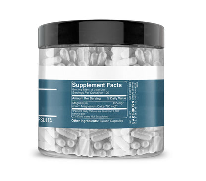 Earthborn Elements Magnesium Oxide – 200 Capsules, Pure & Undiluted, No Additives