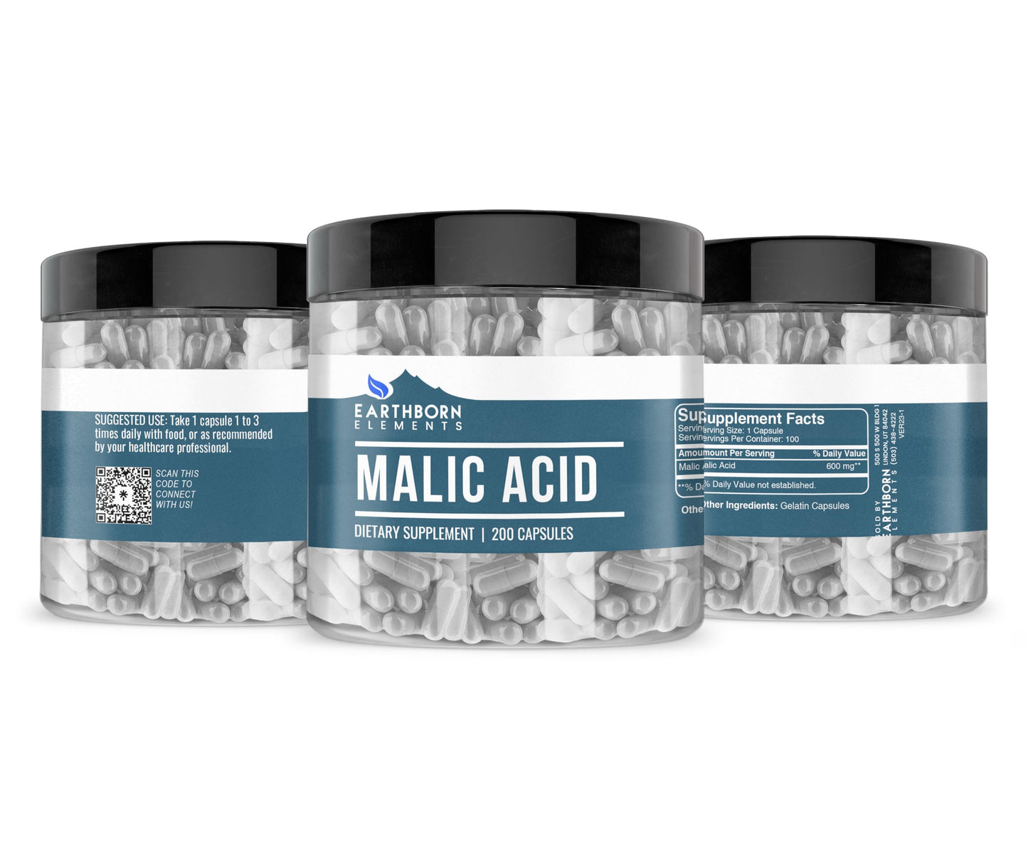 Earthborn Elements Malic Acid 200 Capsules - Pure & Undiluted