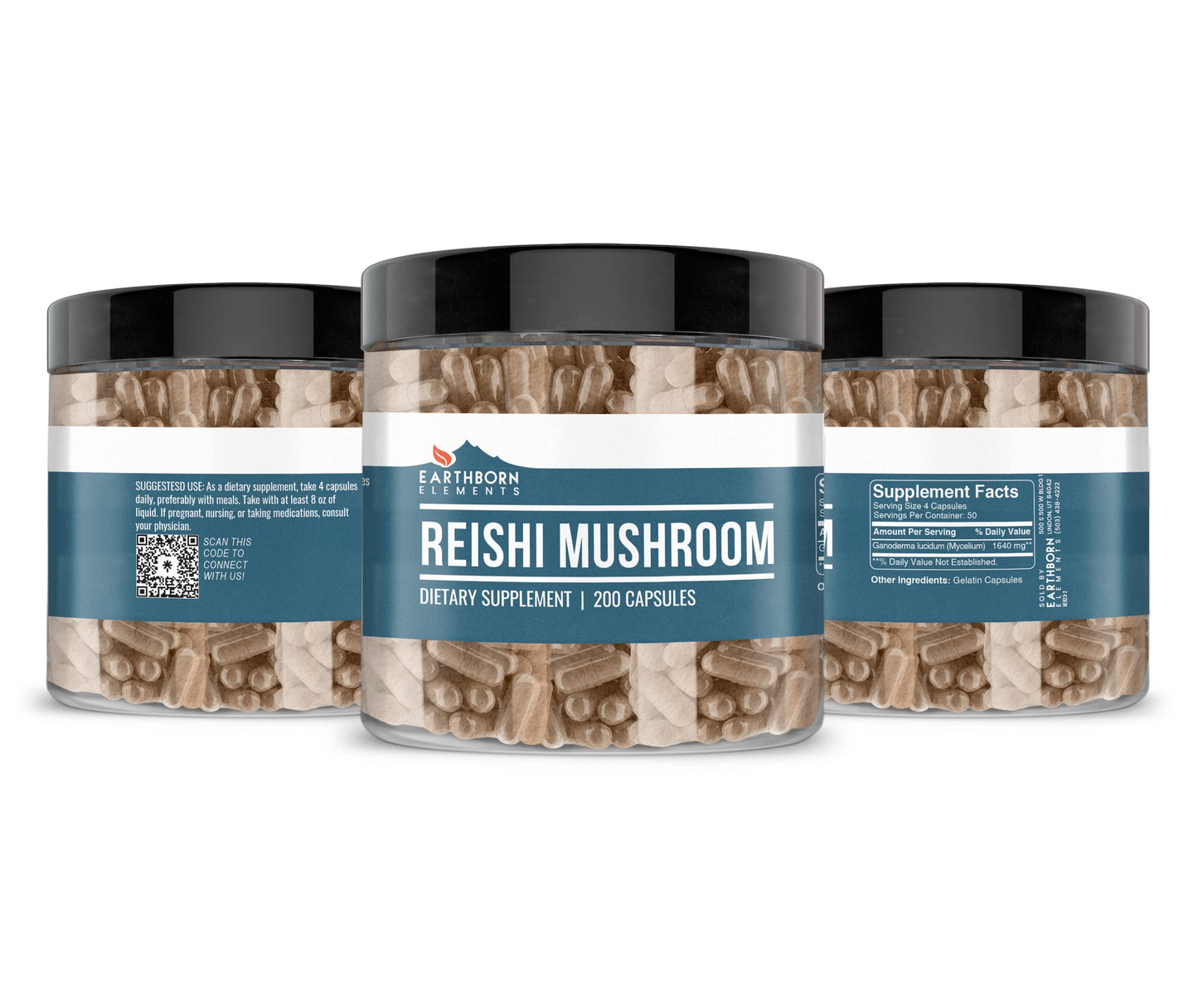 Earthborn Elements Reishi Mushroom 200 Capsules – Pure & Undiluted
