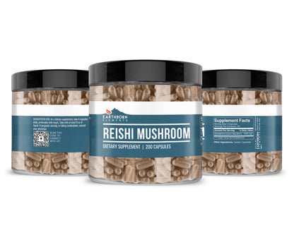 Earthborn Elements Reishi Mushroom 200 Capsules – Pure & Undiluted