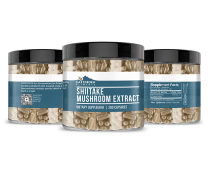 Earthborn Elements Shiitake Mushroom Extract - 200 Capsules | Pure & Undiluted