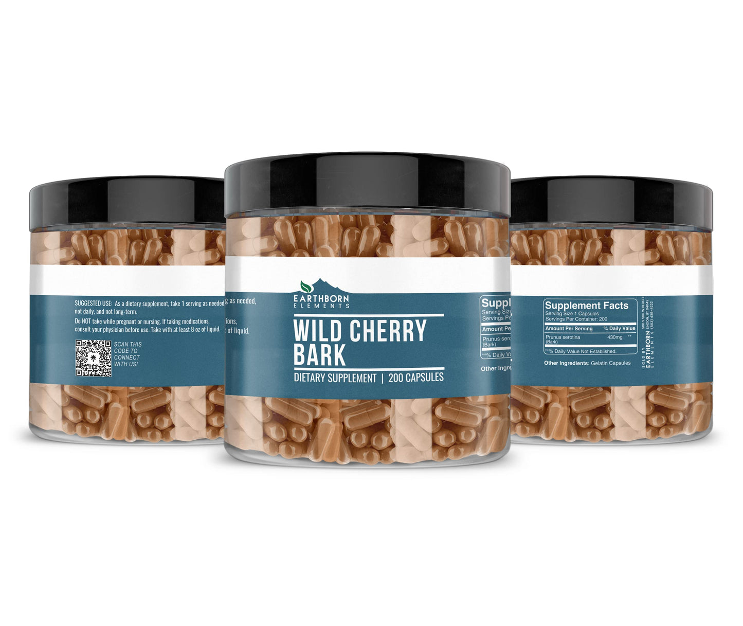 Earthborn Elements Wild Cherry Bark 200 Capsules - Pure & Undiluted