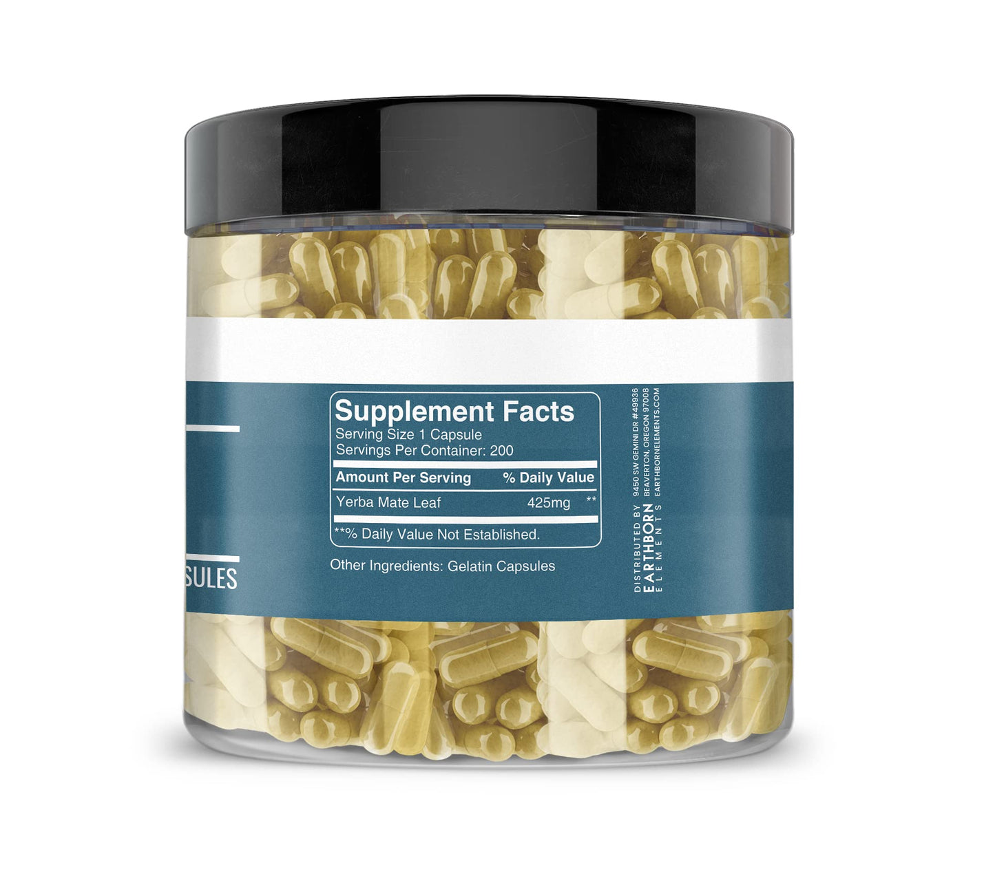 Earthborn Elements Yerba Mate Leaf Capsules – Pure & Undiluted, No Additives | 200 Capsules
