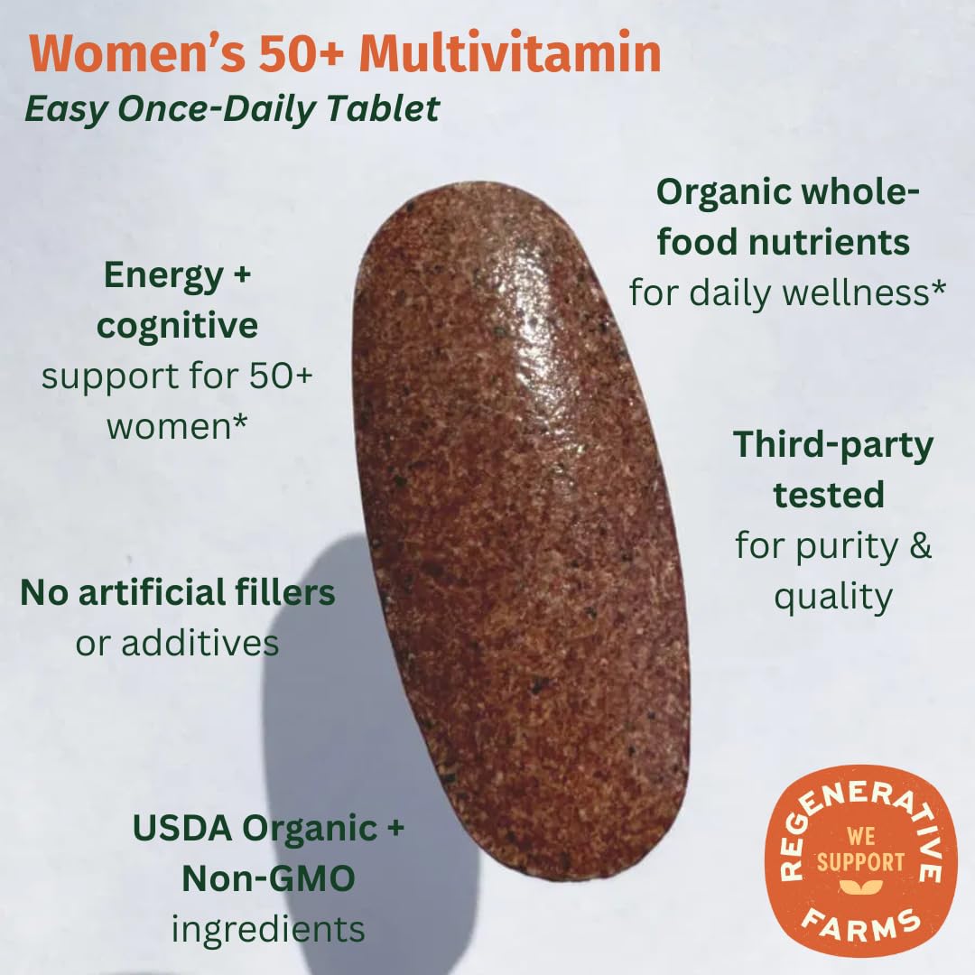EarthFirst Organic Once Daily Multivitamin for Women 50+ - Bone, Energy & Heart Health (60 Count)