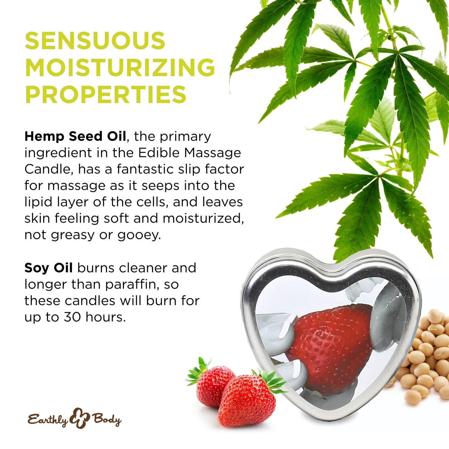 Earthly Body Edible Massage Candle - Strawberry, 4 oz | 3-in-1 Oil & Candle
