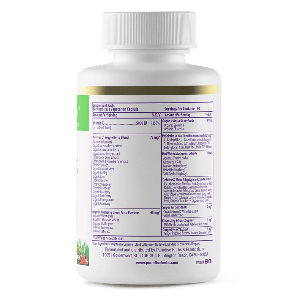 Paradise Herbs Earth's Blend Vitamin D3 – Bone Health & Immune Support, 90 Vegetarian Capsules