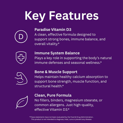 Paradise Herbs Earth's Blend Vitamin D3 – Bone Health & Immune Support, 90 Vegetarian Capsules