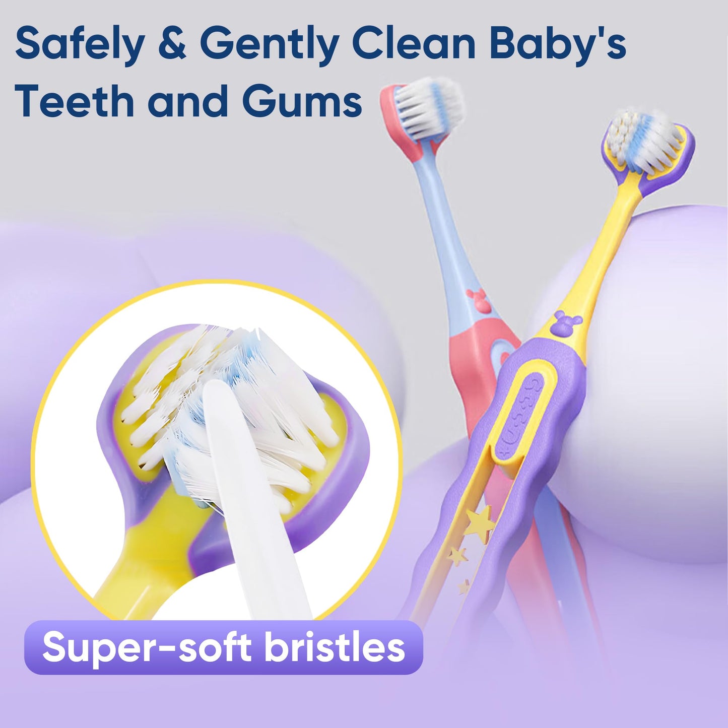 EASICUTI 3-Sided Toddler Toothbrush – Patent Design, Soft 12 Months+ Baby Toothbrush (4-Pack)
