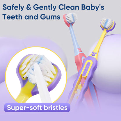 EASICUTI 3-Sided Toddler Toothbrush – Patent Design, Soft 12 Months+ Baby Toothbrush (4-Pack)