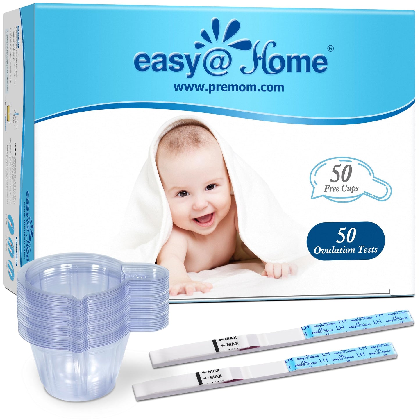 Easy@Home Ovulation Test Predictor Kit - 50 LH Strips + Urine Cups | Accurate Fertility