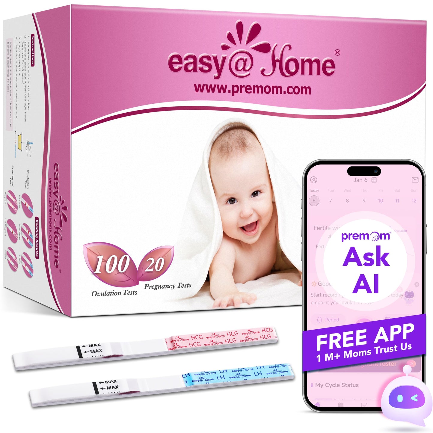 Easy@Home Ovulation & Pregnancy Test Strips Combo Kit (100 LH + 20 HCG)